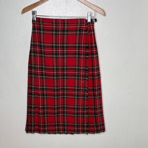Vintage Pitlochry Bright Red Plaid Tartan New Wool Midi Skirt Women Size 12